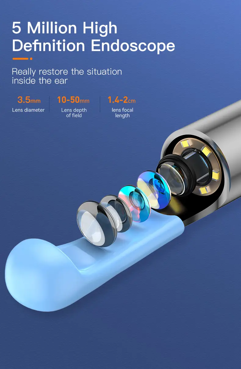   instrument vizual pentru curățarea cerumenului cu cameră și lumină,   6 capace pentru curea de ureche și set de 7 piese, conectabil la wifi, baterie/litium, compatibil cu toate telefoanele mobile,   și confortabil Detaliile articolului 7