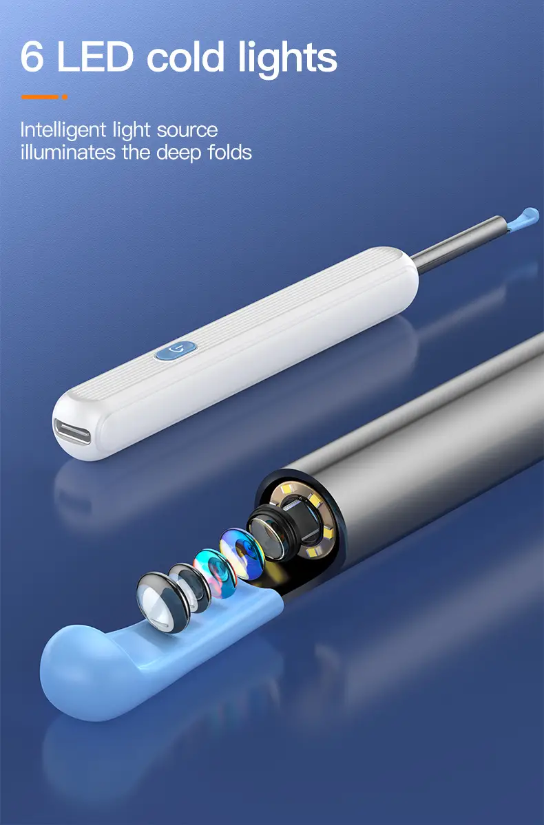   instrument vizual pentru curățarea cerumenului cu cameră și lumină,   6 capace pentru curea de ureche și set de 7 piese, conectabil la wifi, baterie/litium, compatibil cu toate telefoanele mobile,   și confortabil Detaliile articolului 4