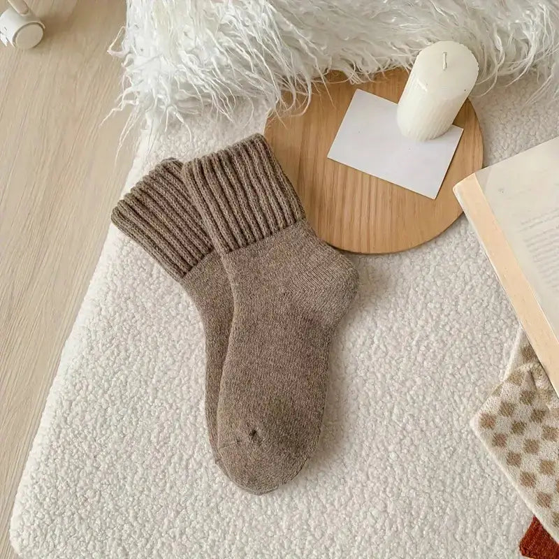 1 pair womens winter thermal socks ultra thick short booties with plush scarf like edge soft warm   black gray for indoor outdoor use cozy short ankle boots socks hand   clean Product details 6
