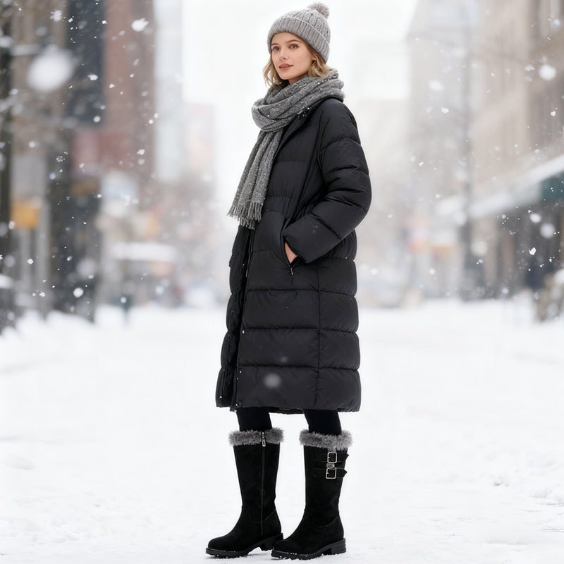 Teplé dámské sněhule střední výšky s plyšovou podšívkou