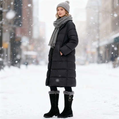 Teplé dámské sněhule střední výšky s plyšovou podšívkou