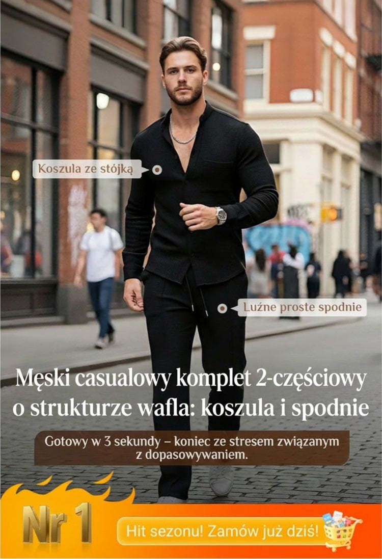 💥Pánska ležérna dvojdielna sada: mikina s vaflovým vzorom + nohavice