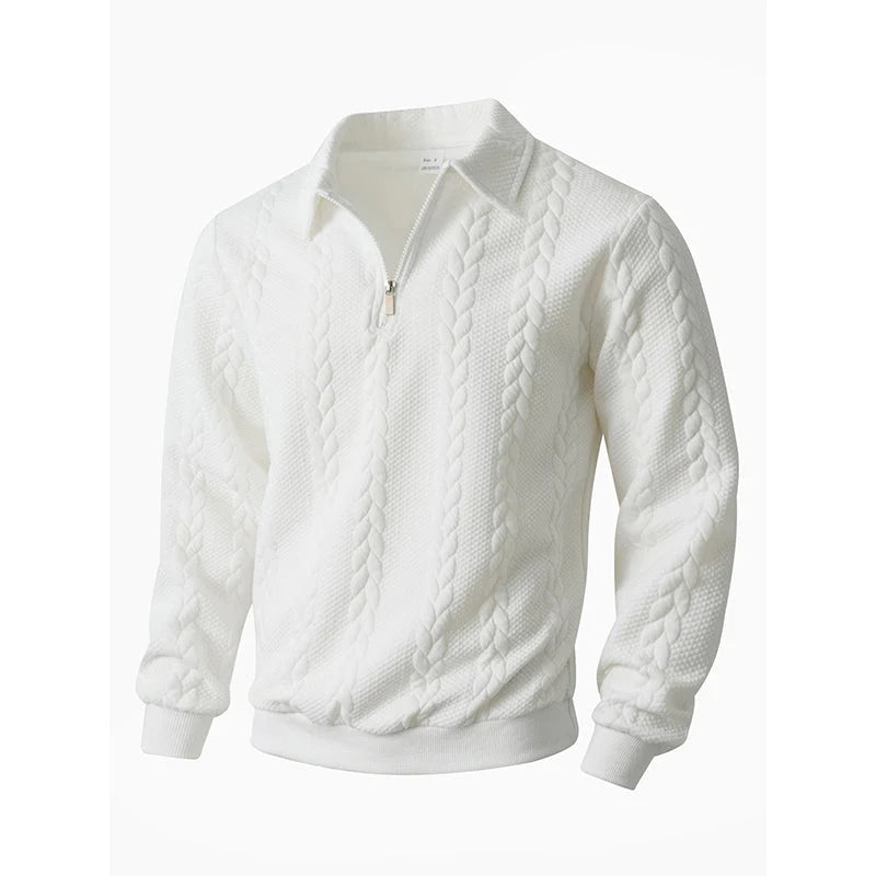 Pánsky ležérny pletený sveter s pol zipsom