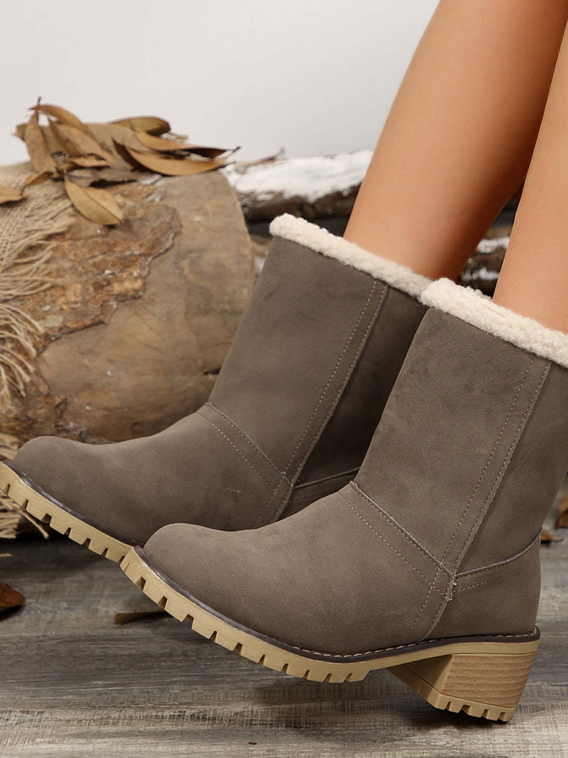 Teplé plyšové semišové snehové čižmy s hrubým podpätkom do polovice lýtok