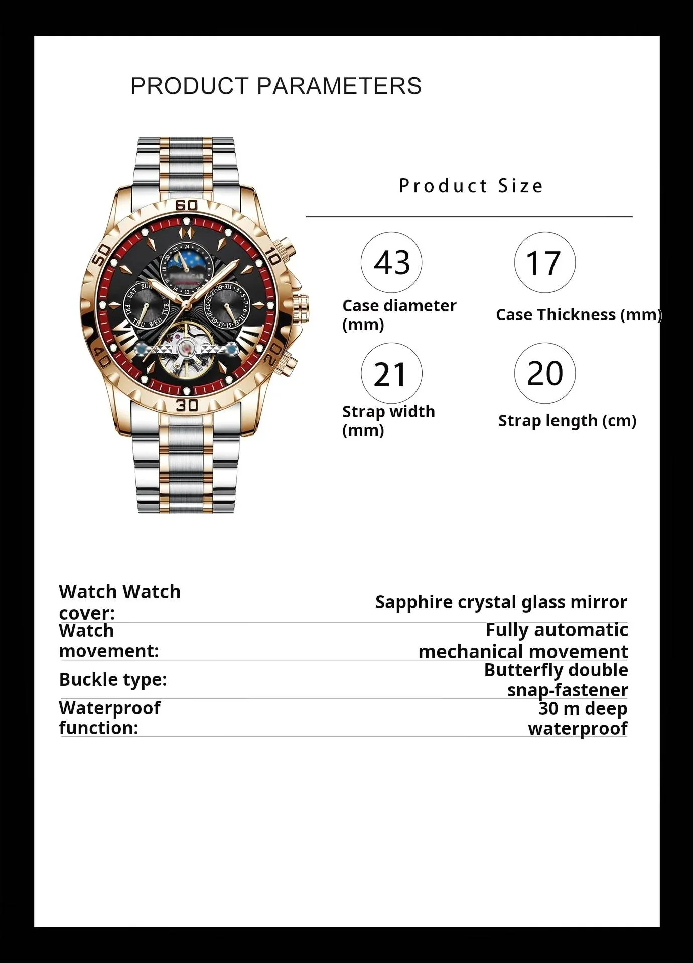 ⌚Ceasuri mecanice automate elvețiene noi, impermeabile💧