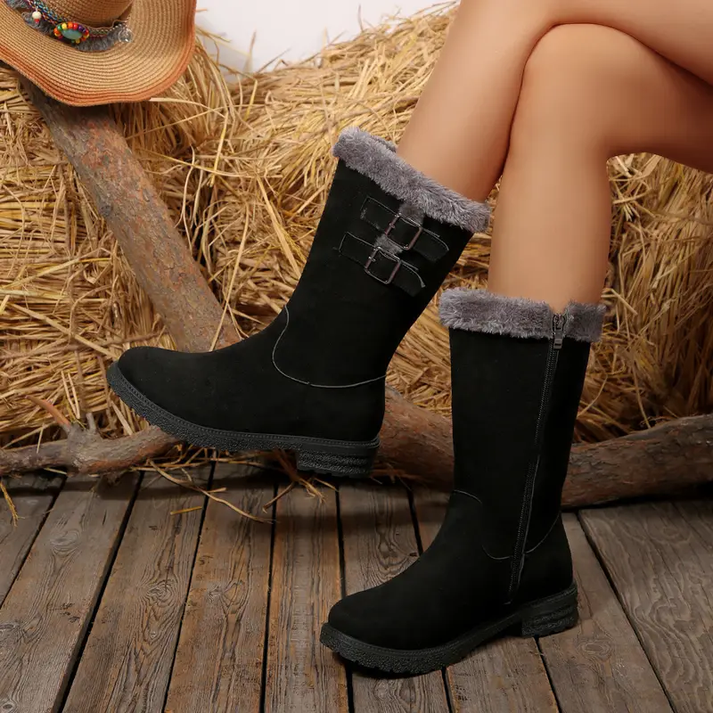 winter new fashionable thick warm and non boots plush long tube boots versatile womens snow boots winter boots for women cowgirl boots boots for women womens boots cold winter footwear plush tube boots winter ankle boots solid color boots plush design hand wash care durable pu sole womens female cowgirl style Product details 1