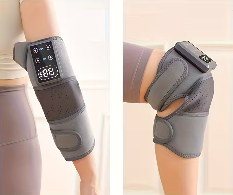 a 1 in 3 heating and vibrating massager for knees elbows and shoulders featuring adjustable temperature settings a rechargeable lithium and an lcd display suitable for leg and knee massage Product details 0