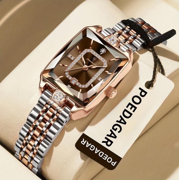 Luxusné dámske hodinky | Elegantné, vodeodolné, quartzové hodinky pre ženy s obdĺžnikovým puzdrom z nehrdzavejúcej ocele a ciferníkom rôznych farieb