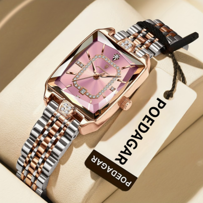 Luxusné dámske hodinky | Elegantné, vodeodolné, quartzové hodinky pre ženy s obdĺžnikovým puzdrom z nehrdzavejúcej ocele a ciferníkom rôznych farieb