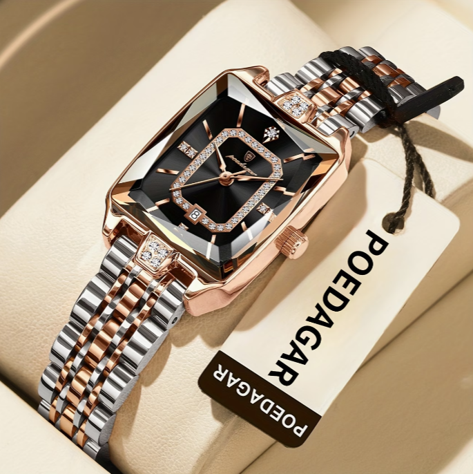 Luxusné dámske hodinky | Elegantné, vodeodolné, quartzové hodinky pre ženy s obdĺžnikovým puzdrom z nehrdzavejúcej ocele a ciferníkom rôznych farieb