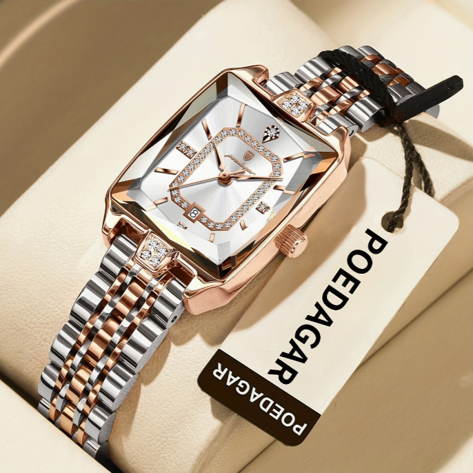 Luxusné dámske hodinky | Elegantné, vodeodolné, quartzové hodinky pre ženy s obdĺžnikovým puzdrom z nehrdzavejúcej ocele a ciferníkom rôznych farieb