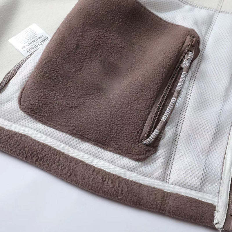 Pánska teplá bunda s kapucňou z umelého flísu s dvojitou stranou 