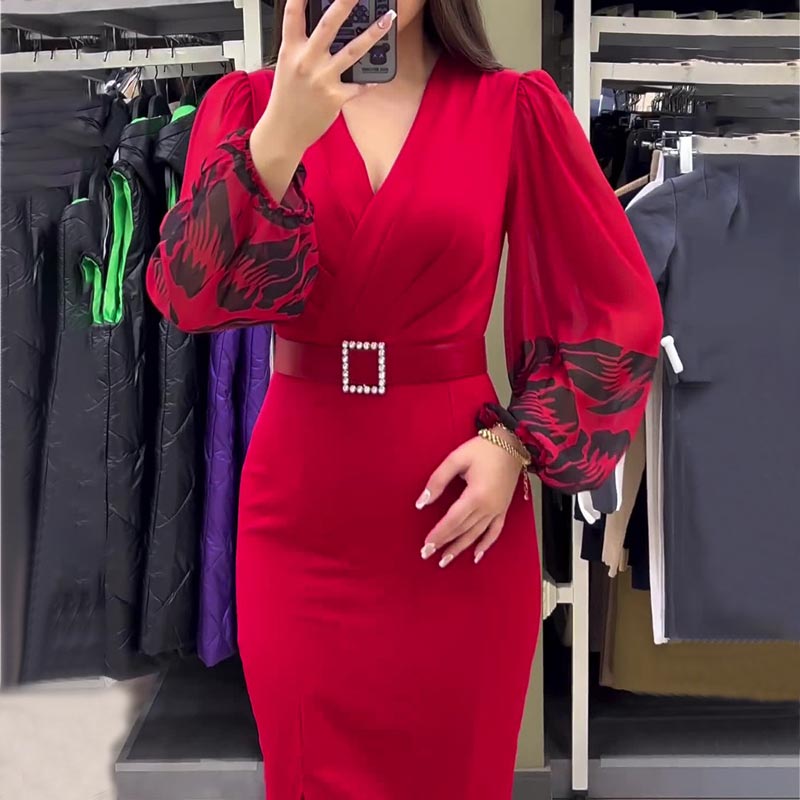Elegantné červené šaty s výstrihom do V pre ženy