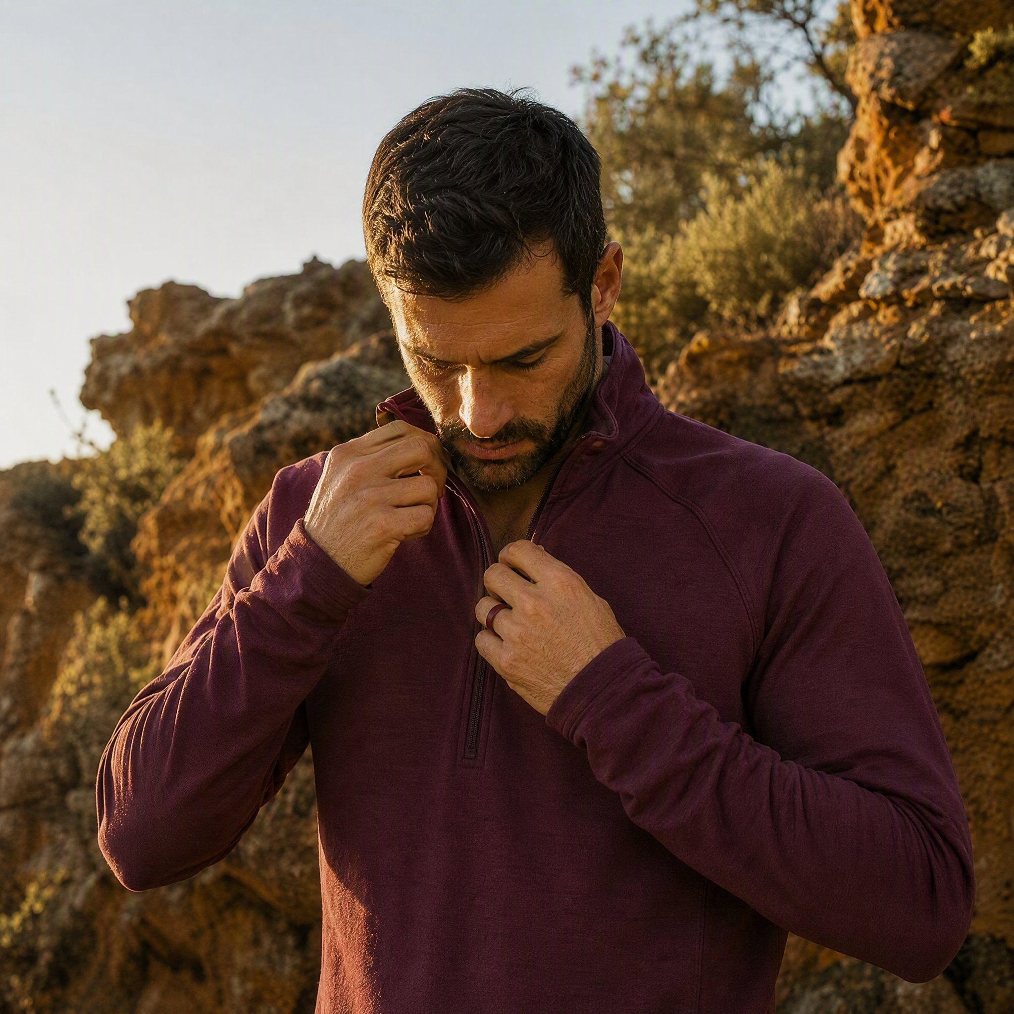 Men's Mixed Merino Wool 1/4 Zip Top