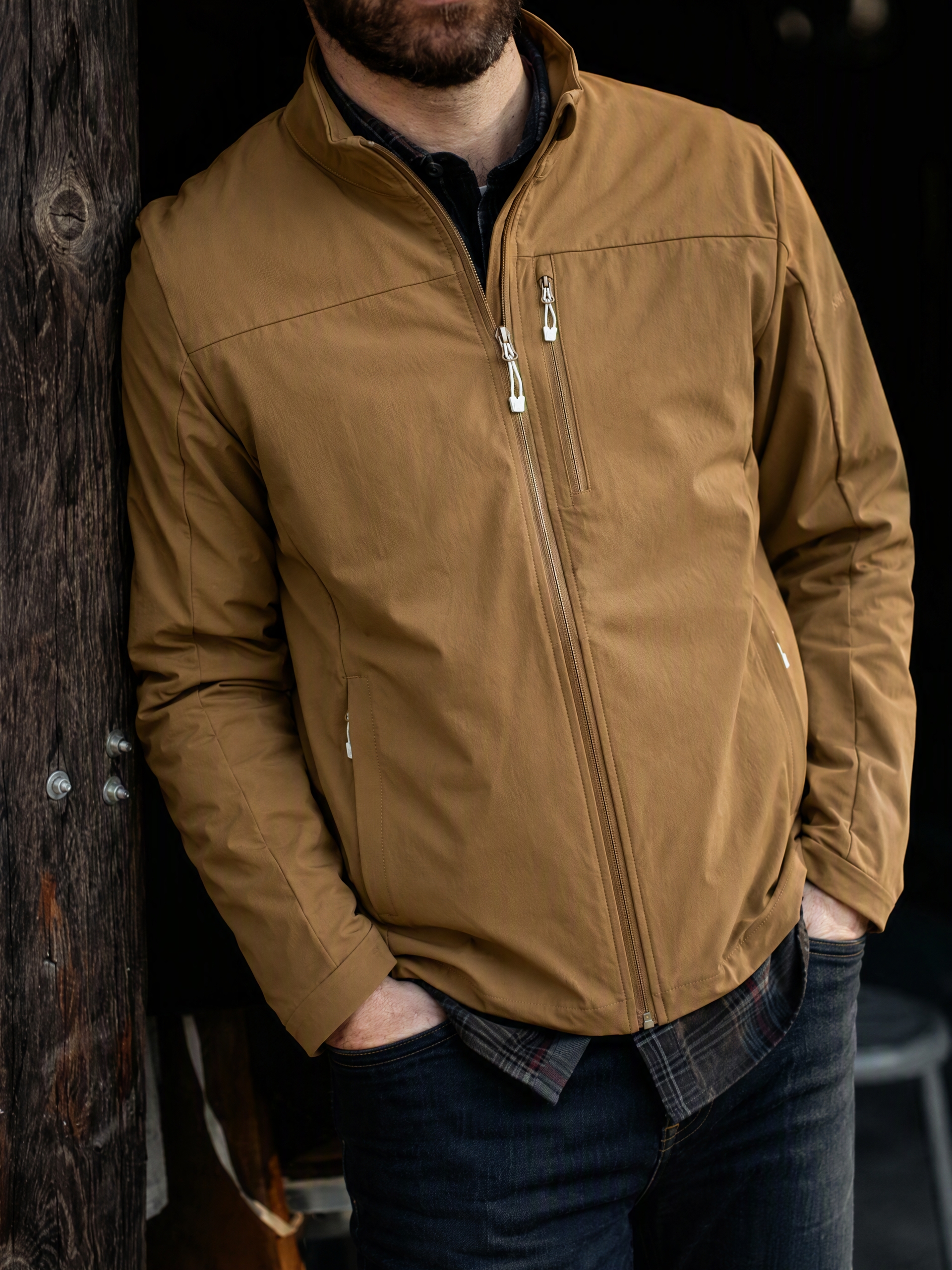 Men's Stand Collar Softshell Jacket Outdoor Windproof Casual Coat