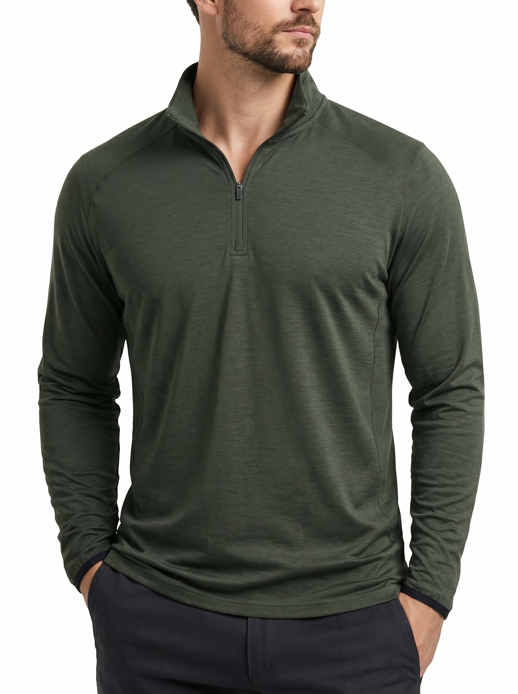 Men's  Wool Half-Zip Mock Neck Long Sleeve