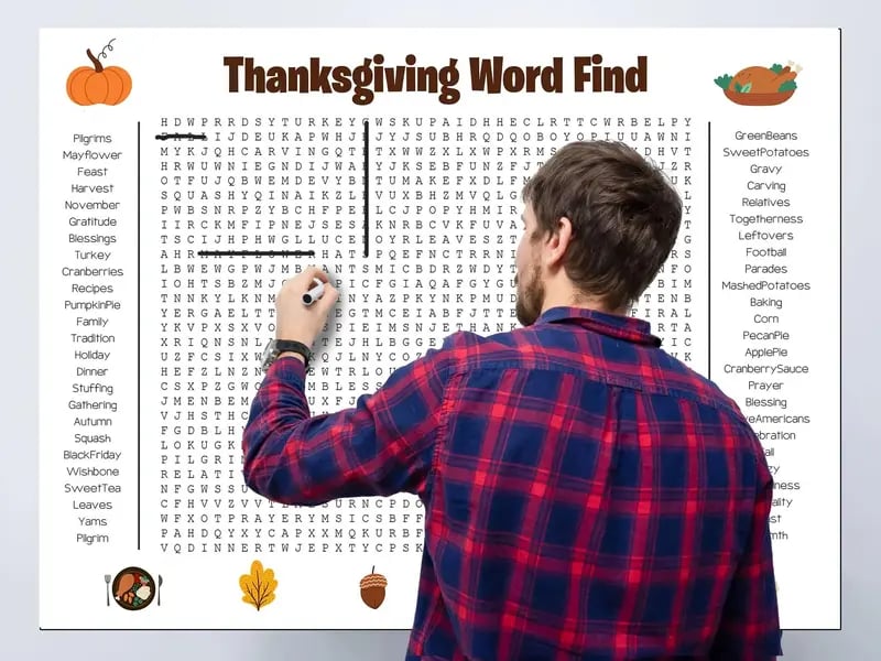 🎁TikTok Last Day Sale - 70% OFF🎉 Jumbo Thanksgiving Word Search Poster – Giant 36"x24" Wall Game! 🎉