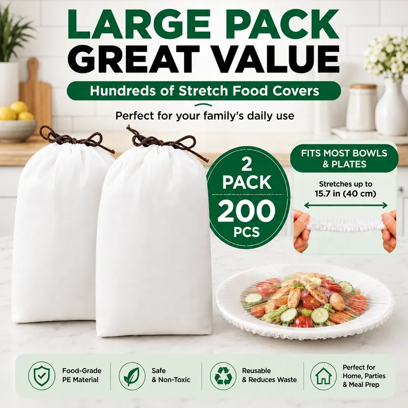 100PCS Disposable Stretch Food Covers, Elastic Kitchen Bowl & Plate Lids, Plastic Wrap Alternative for Food Storage & Leftovers Preservation