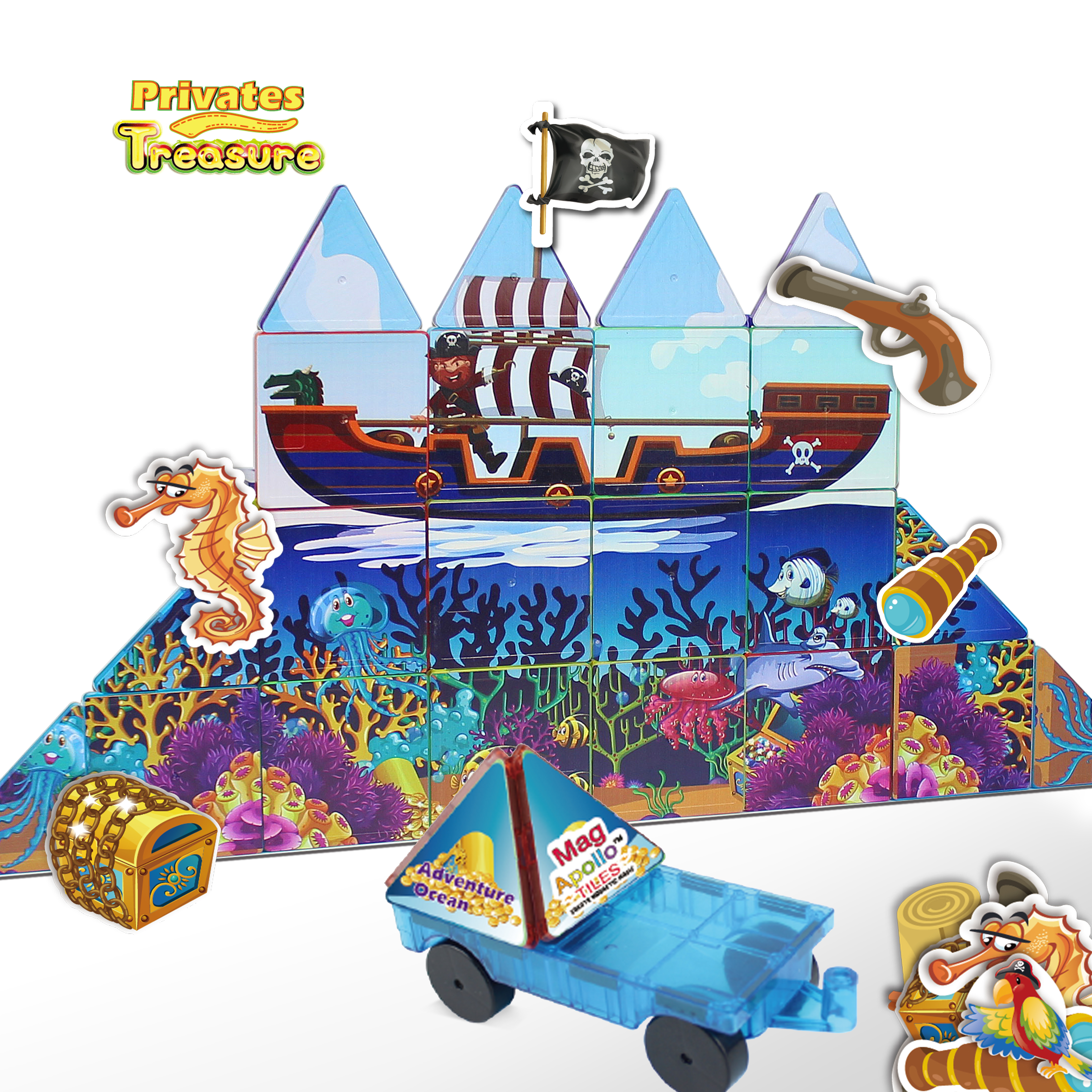 PuzzledDots Magnetic Tiles-Pirates Golden Land  Educational  Toys in Modeling 