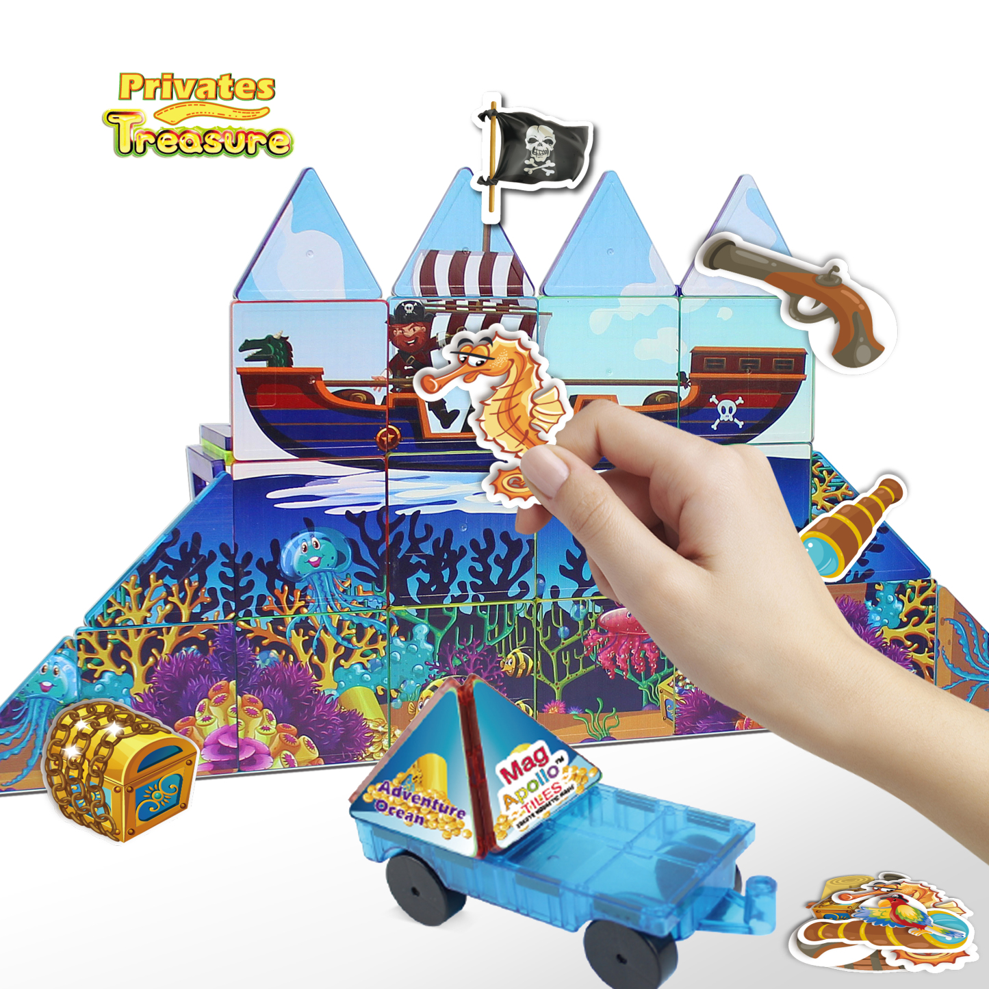 PuzzledDots Magnetic Tiles-Pirates Golden Land  Educational  Toys in Modeling 