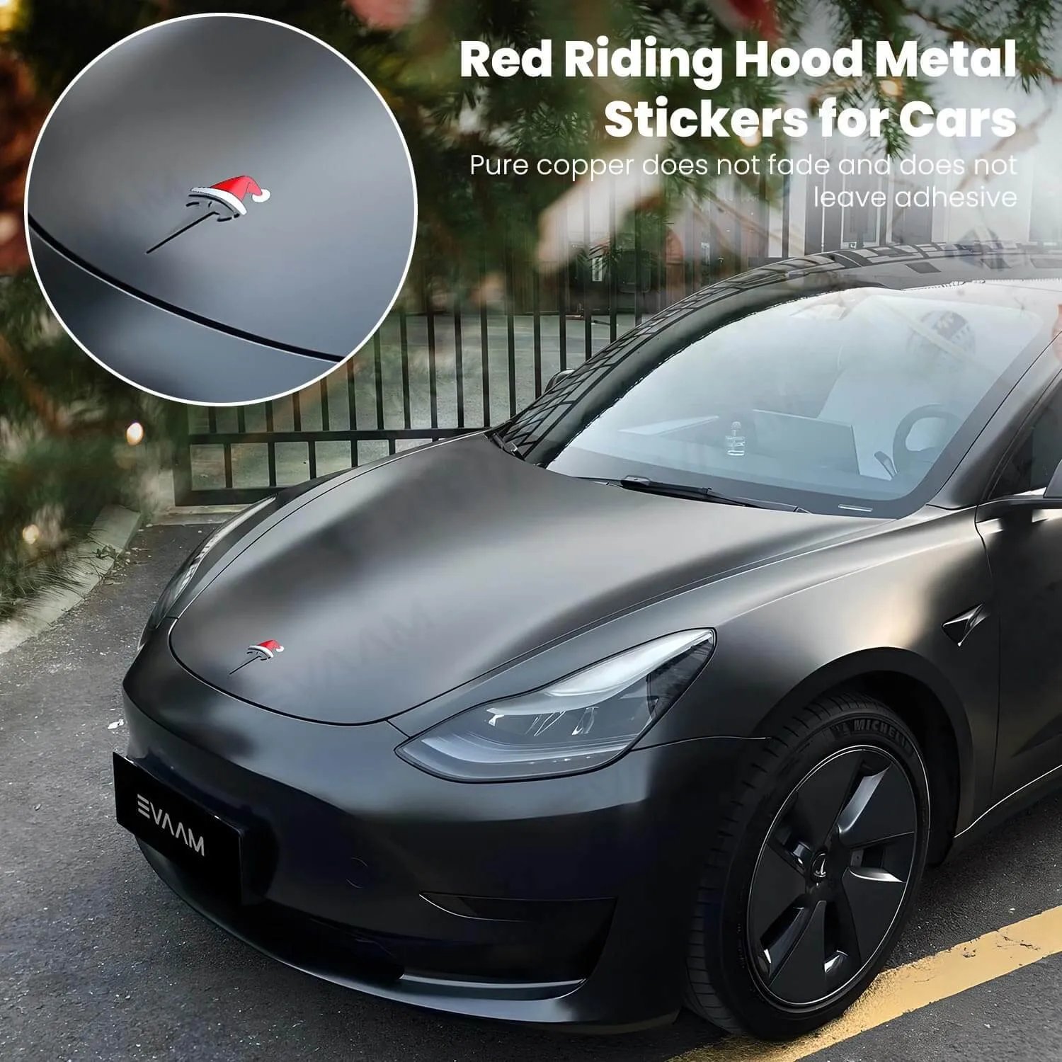 EVAAM&reg; Santa Hat Christmas Car Sticker For Tesla