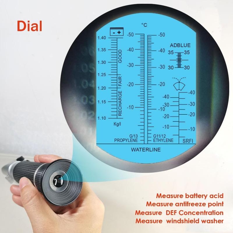 ⚡4-in-1 DEF Antifreeze Refractometer – Suitable For Automotive Antifreeze Systems, Battery Acid, And Windshield Washer Fluid.
