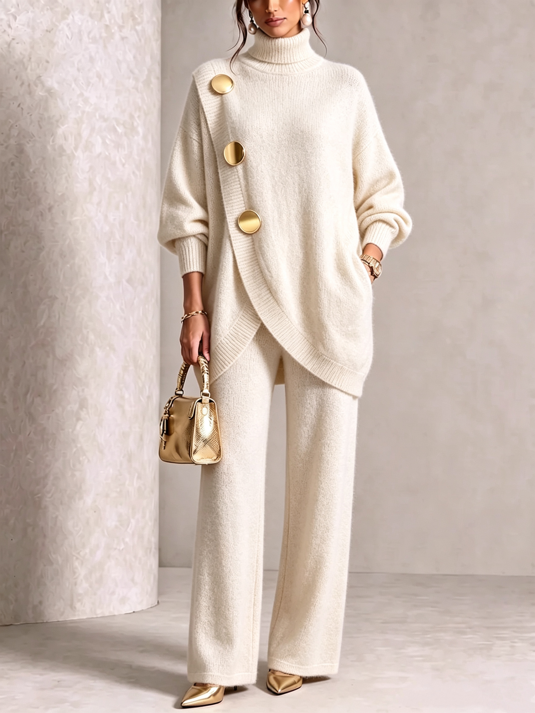 ⏰ LAST DAY SAVE 49% 💥 Elegant Knit Asymmetrical Button Set