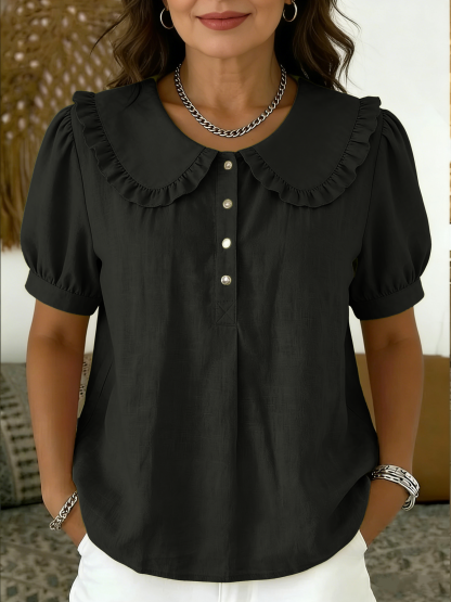 NEW🔥 Casual Peter Pan collar cotton-linen blend polo shirt