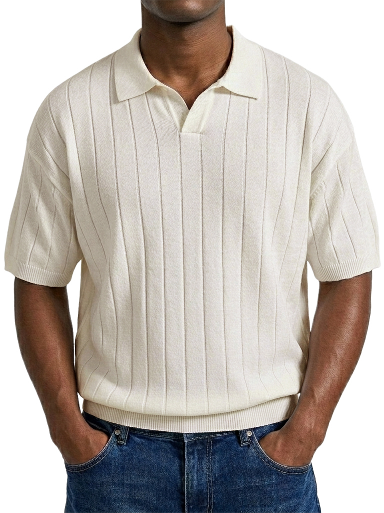 Men's "Old Money" Style Solid Color Light Luxury Commuter Short Sleeve Striped Knit Shirt