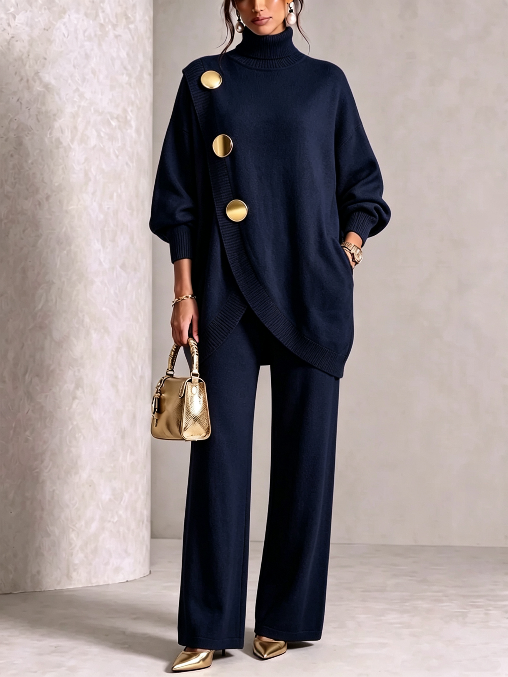 ⏰ LAST DAY SAVE 49% 💥 Elegant Knit Asymmetrical Button Set