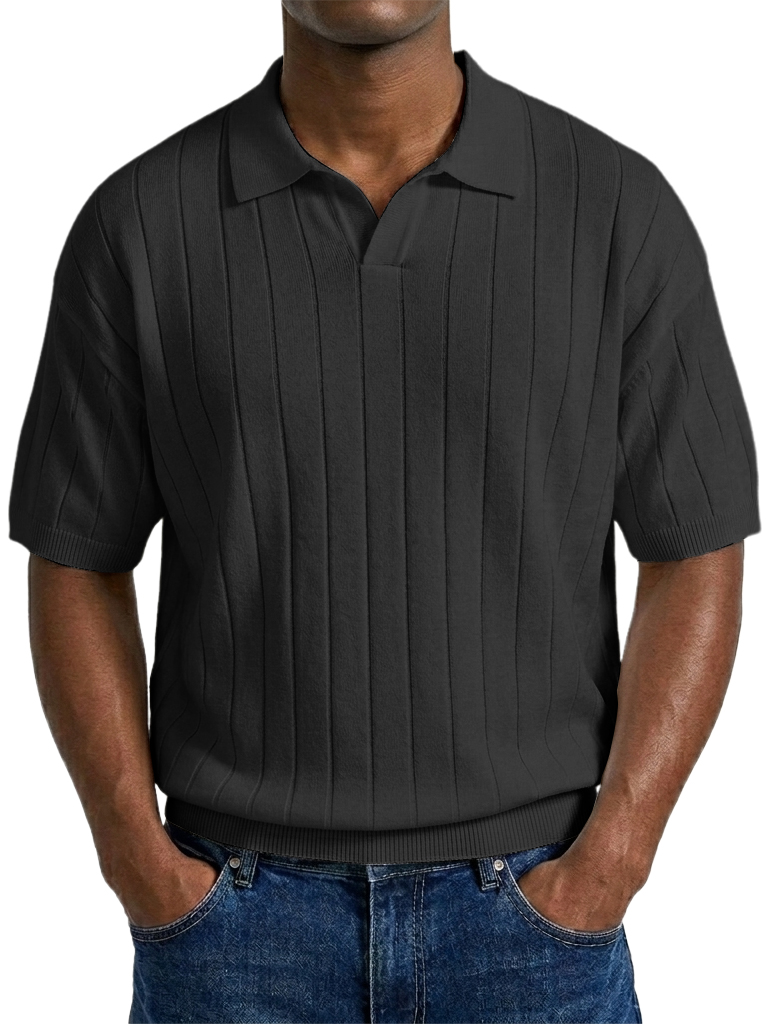 Men's "Old Money" Style Solid Color Light Luxury Commuter Short Sleeve Striped Knit Shirt