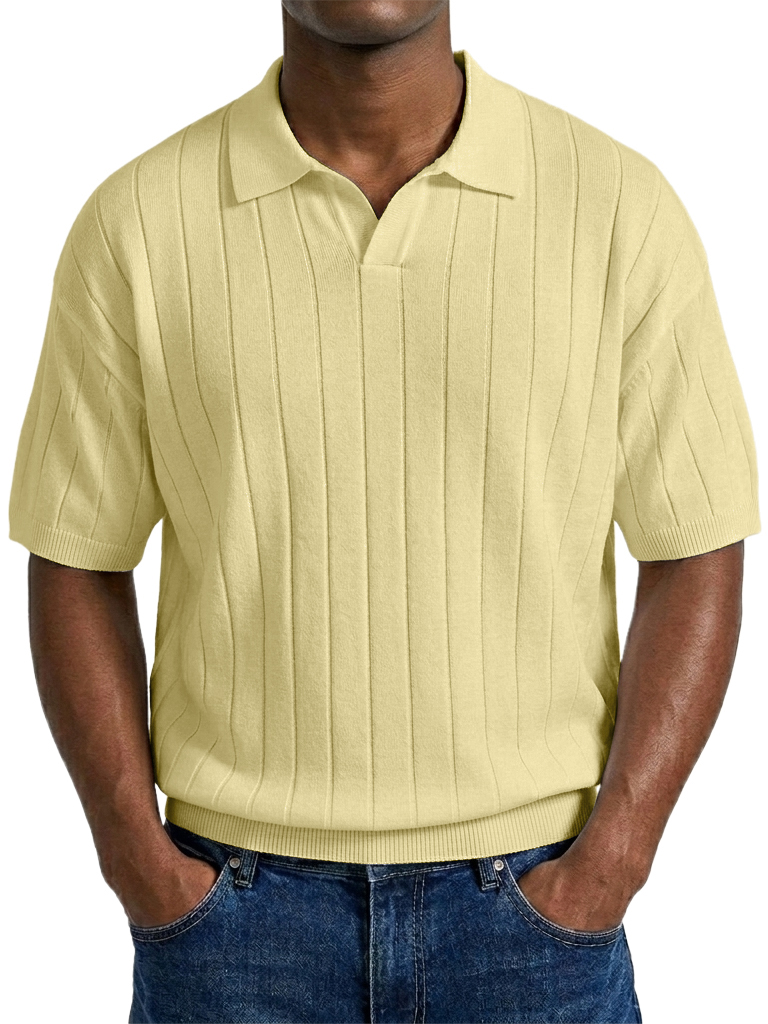 Men's "Old Money" Style Solid Color Light Luxury Commuter Short Sleeve Striped Knit Shirt