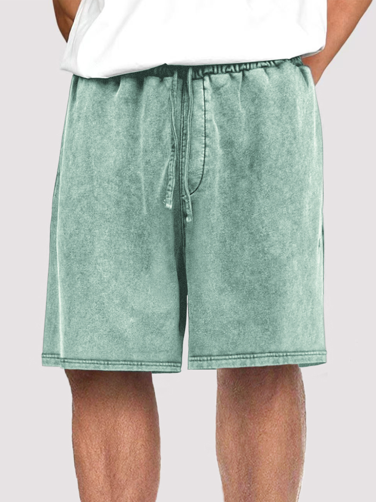 Men's Vintage Distressed Drawstring Stylish Washed Casual Textured Shorts With Side Pockets
