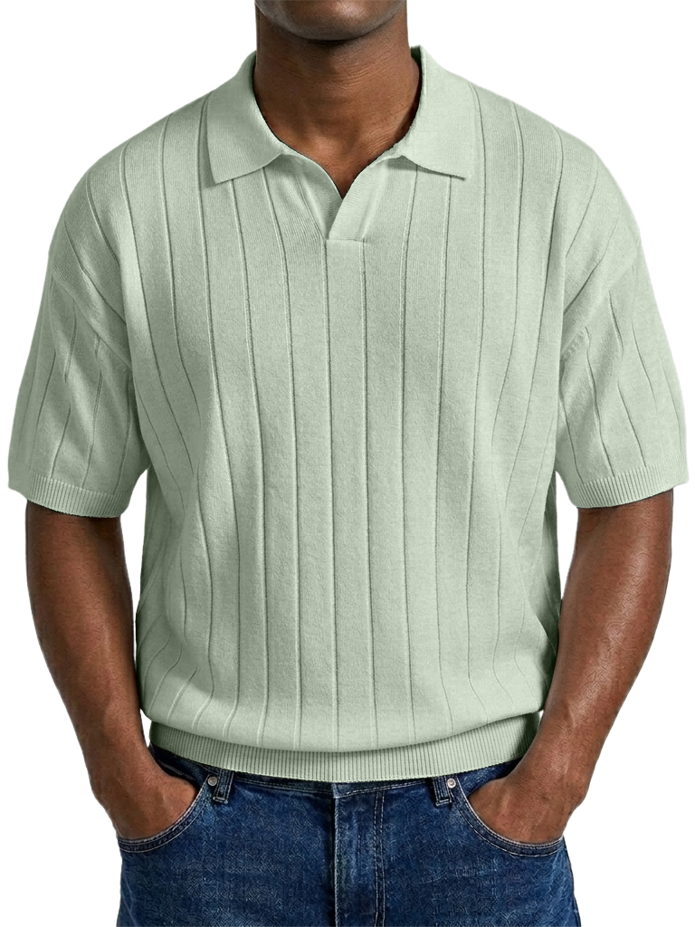 Men's "Old Money" Style Solid Color Light Luxury Commuter Short Sleeve Striped Knit Shirt