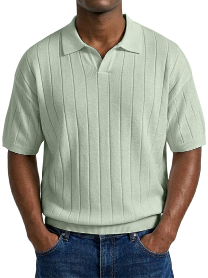 Men's "Old Money" Style Solid Color Light Luxury Commuter Short Sleeve Striped Knit Shirt