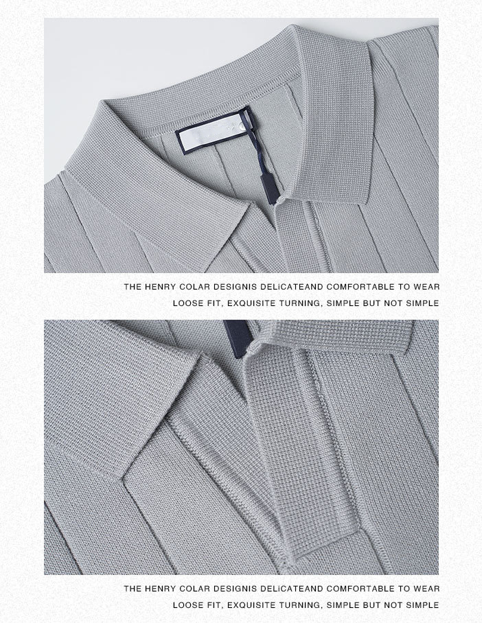 Men's "Old Money" Style Solid Color Light Luxury Commuter Short Sleeve Striped Knit Shirt