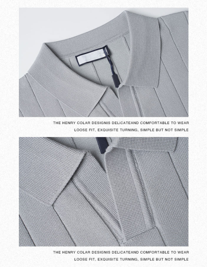 Men's "Old Money" Style Solid Color Light Luxury Commuter Short Sleeve Striped Knit Shirt