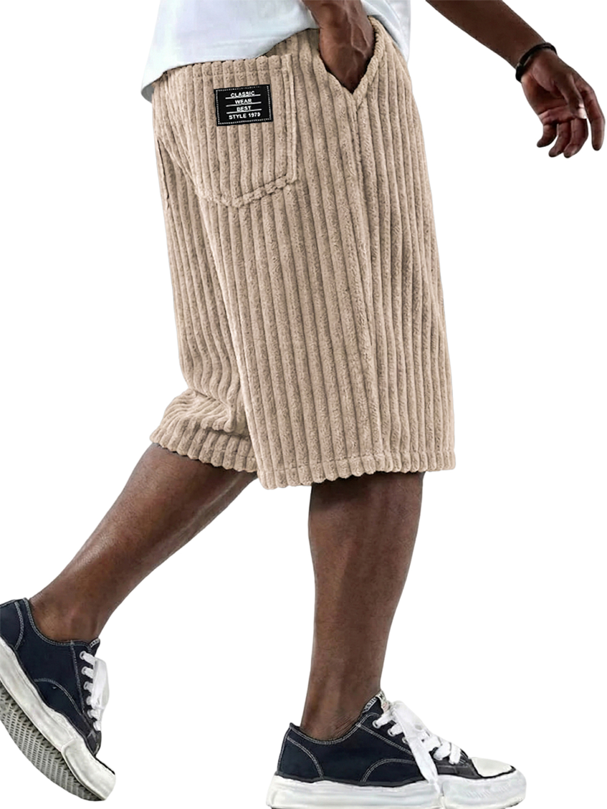 Stylish Corduroy Comfort Shorts with Embroidery Design