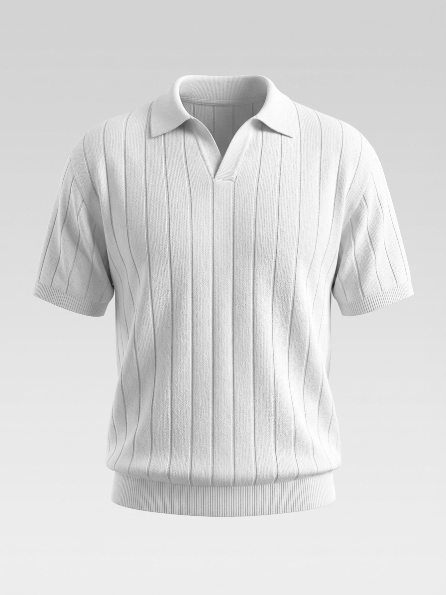 Men's "Old Money" Style Solid Color Light Luxury Commuter Short Sleeve Striped Knit Shirt