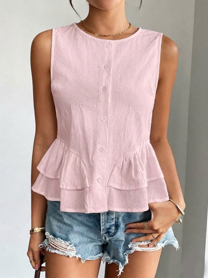 CLEARANCE🔥 Women's Casual Sleeveless Ruffled Hem Shirt