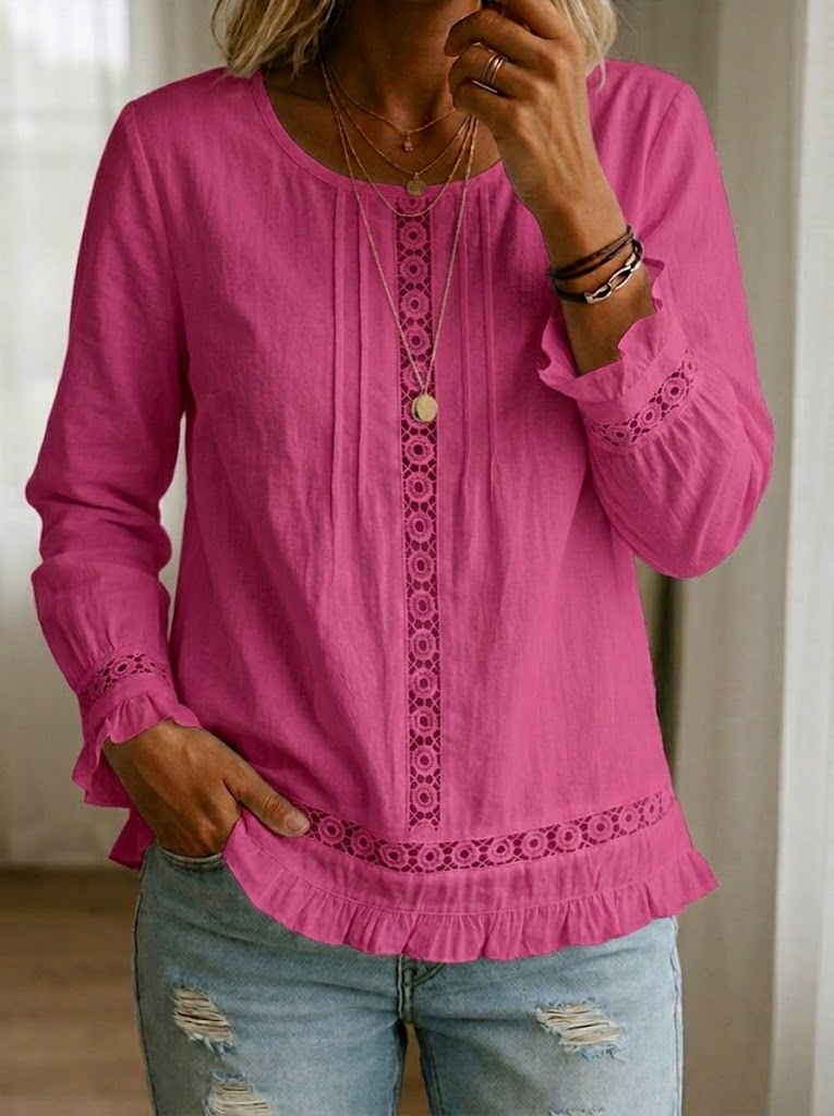 Casual Patchwork Lace Trim Top