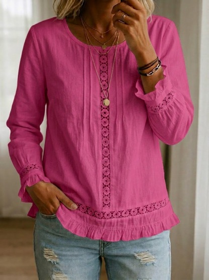 Casual Patchwork Lace Trim Top