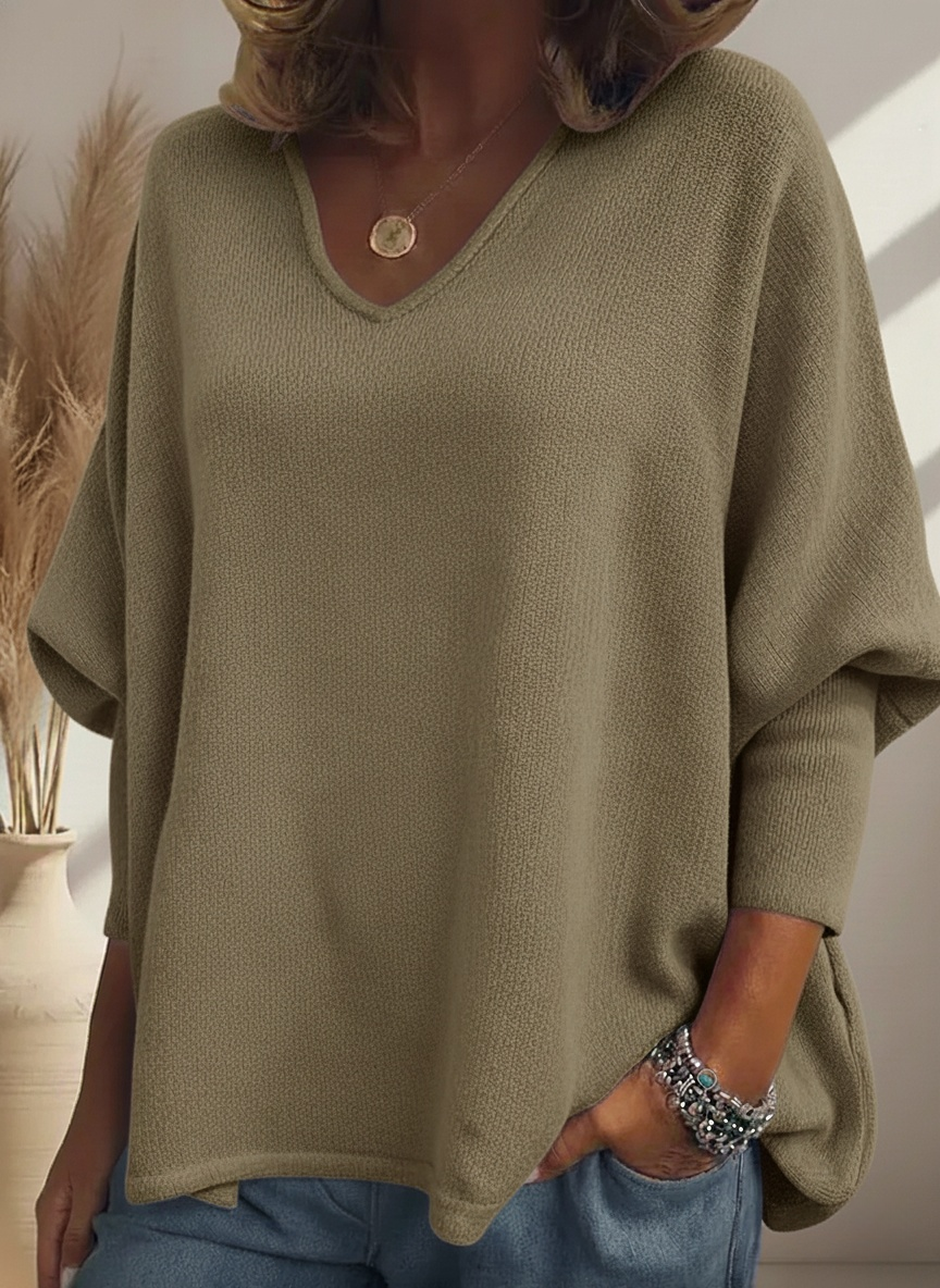 CLEARANCE SALE🔥Cozy Batwing Sleeve V-neck Knit Pullover