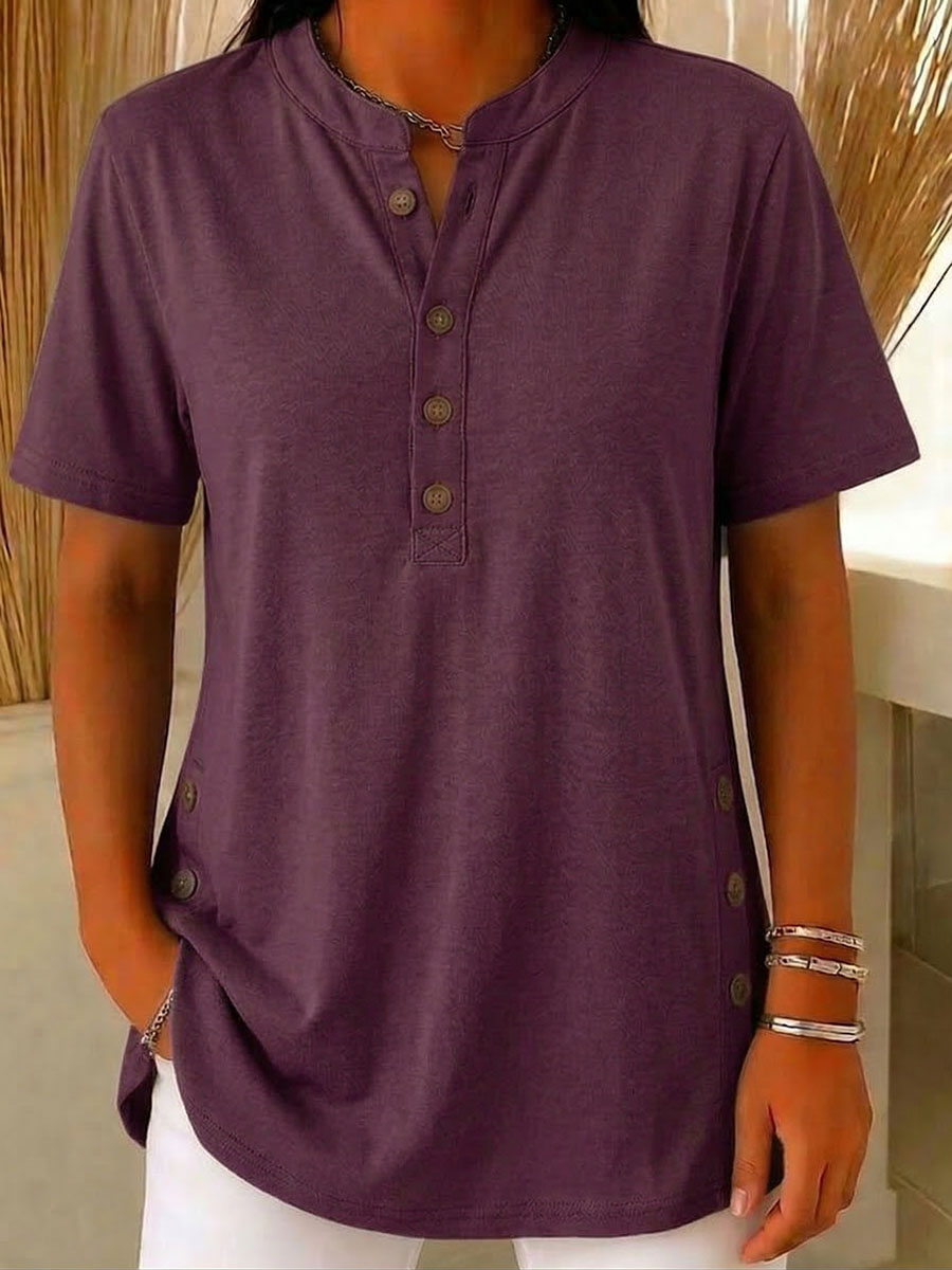 Women's V-neck Short-sleeve Pure Cotton Top