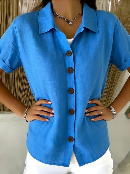 New Arrivals🔥Casual Cozy Basic Button-up Linen-cotton Short-sleeved Shirt