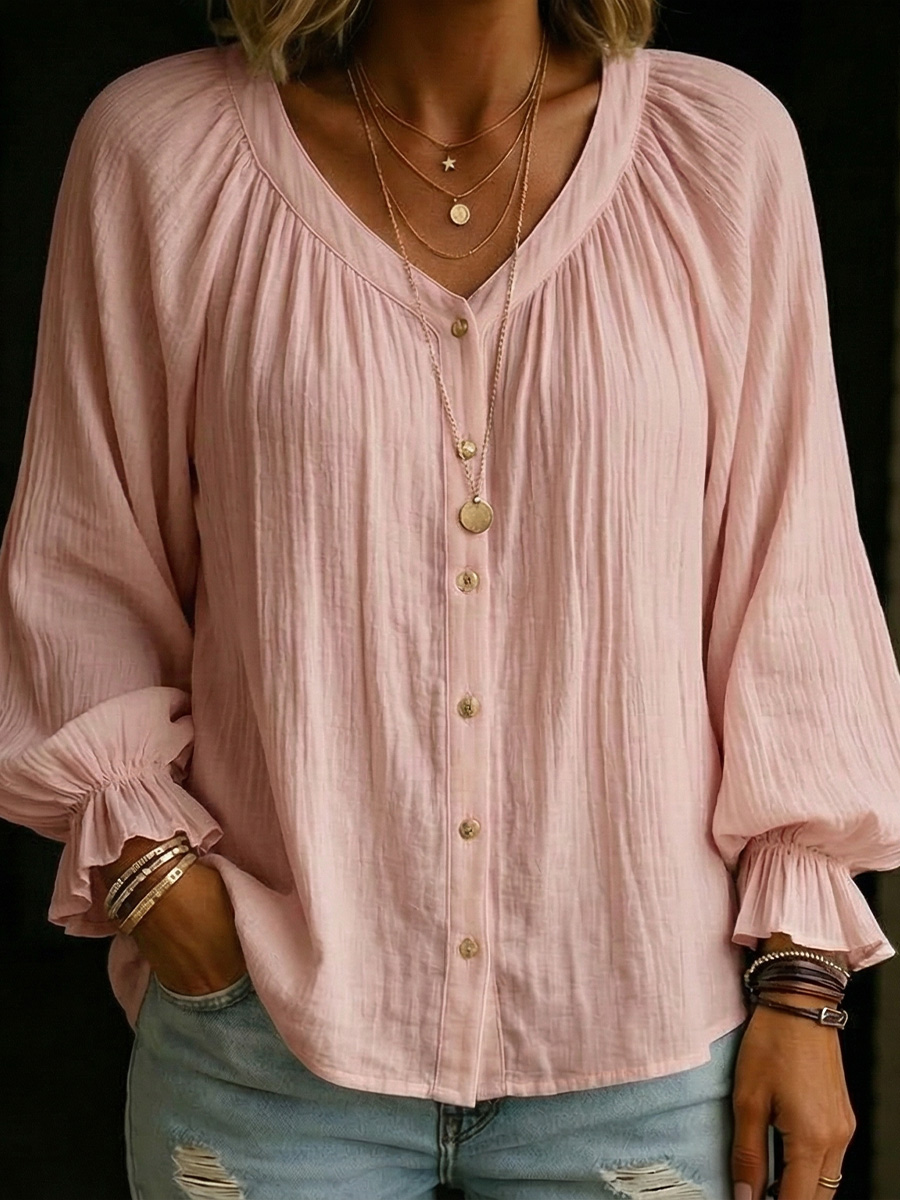 Women's Long Lantern Sleeves Cotton Shirt