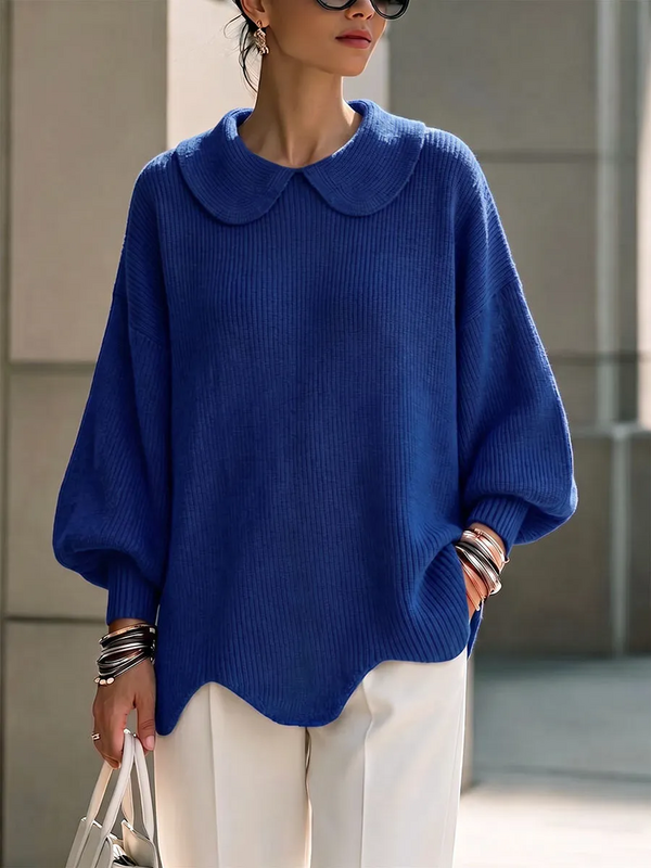 CLEARANCE SALE🔥Women's Solid Color Peter Pan Collar Long Sleeve Casual Loose Pullover Knit Sweater