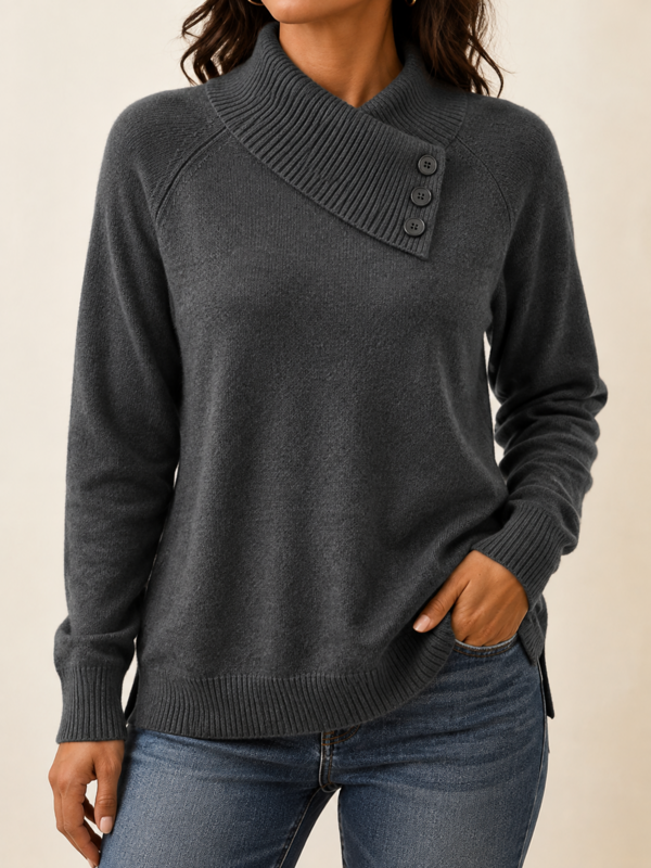 CLEARANCE SALE🔥Women's Button Detail Mock Neck Knit Sweater