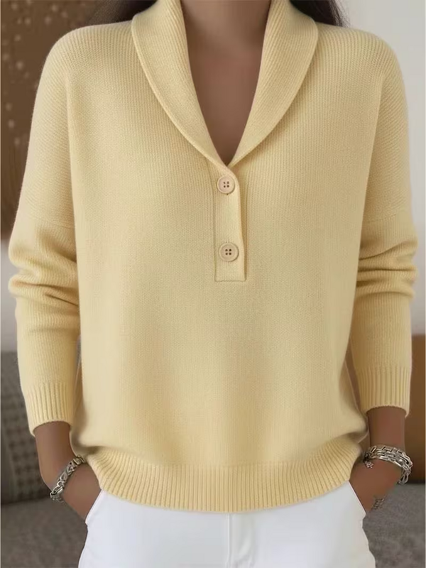 CLEARANCE SALE🔥Women’s Shawl Collar Button-Detail Relaxed Fit Knit Sweater
