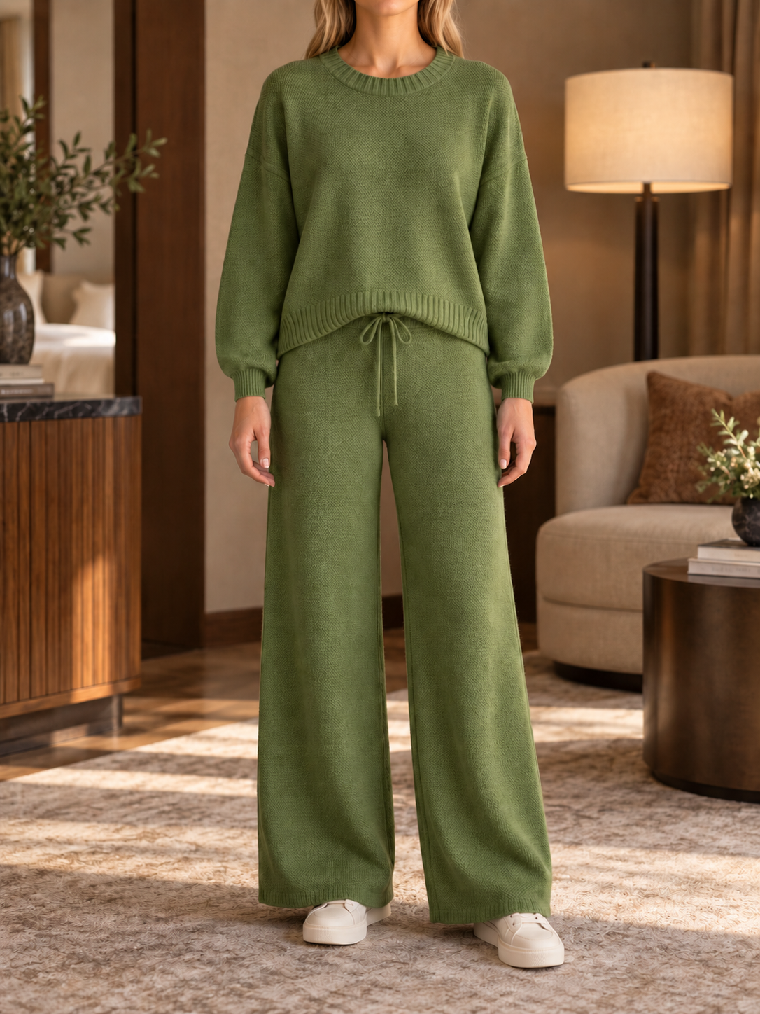 ⏰ LAST DAY SAVE 50% 💥Women’s Relaxed Knit Sweater and Drawstring Wide-Leg Pants Two-Piece Set